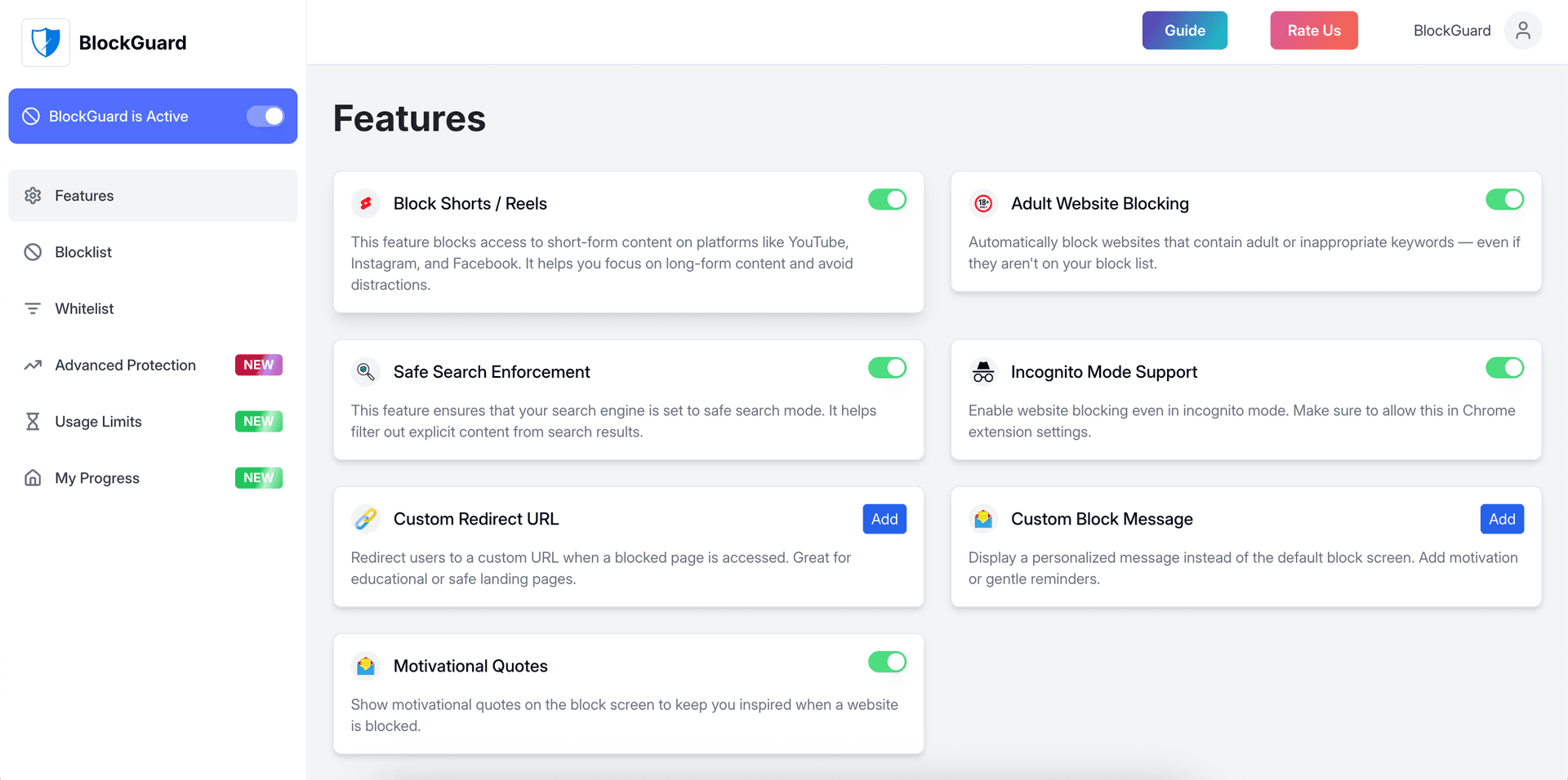 BlockGuard Chrome extension blocking adult content and porn websites